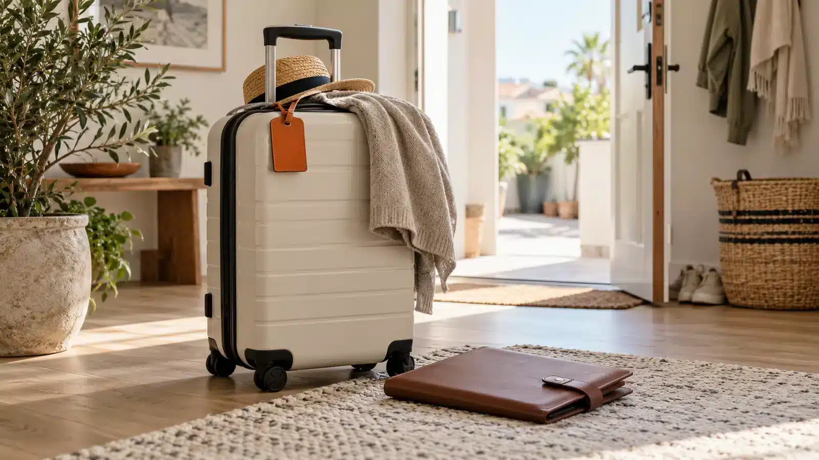 Suitcase and pension documents ready for a move abroad.