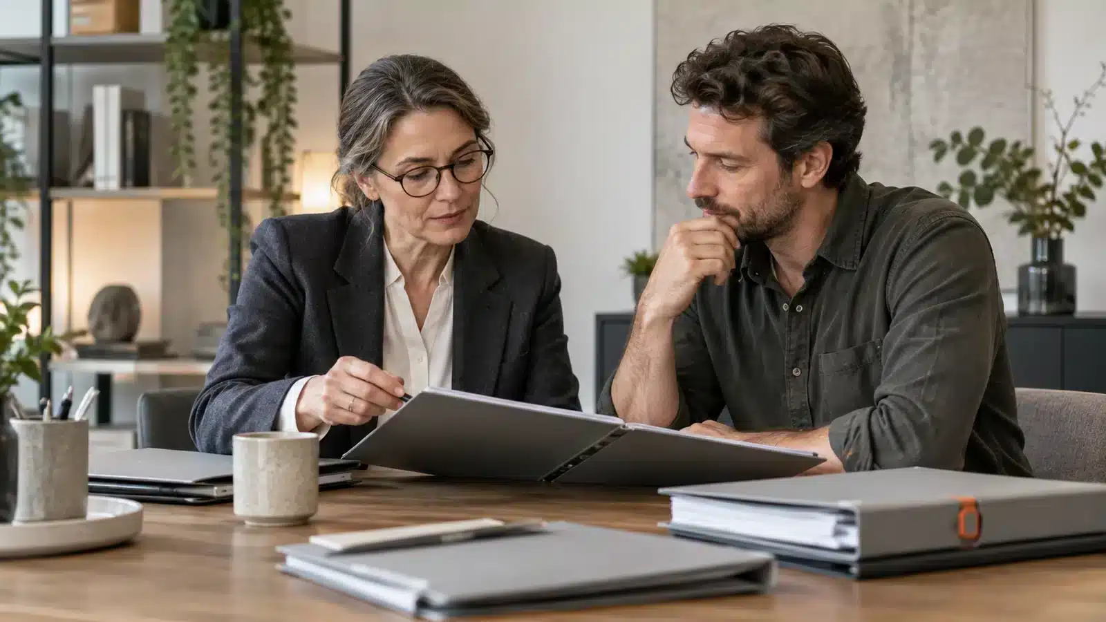 Reviewing employee files with an adviser.