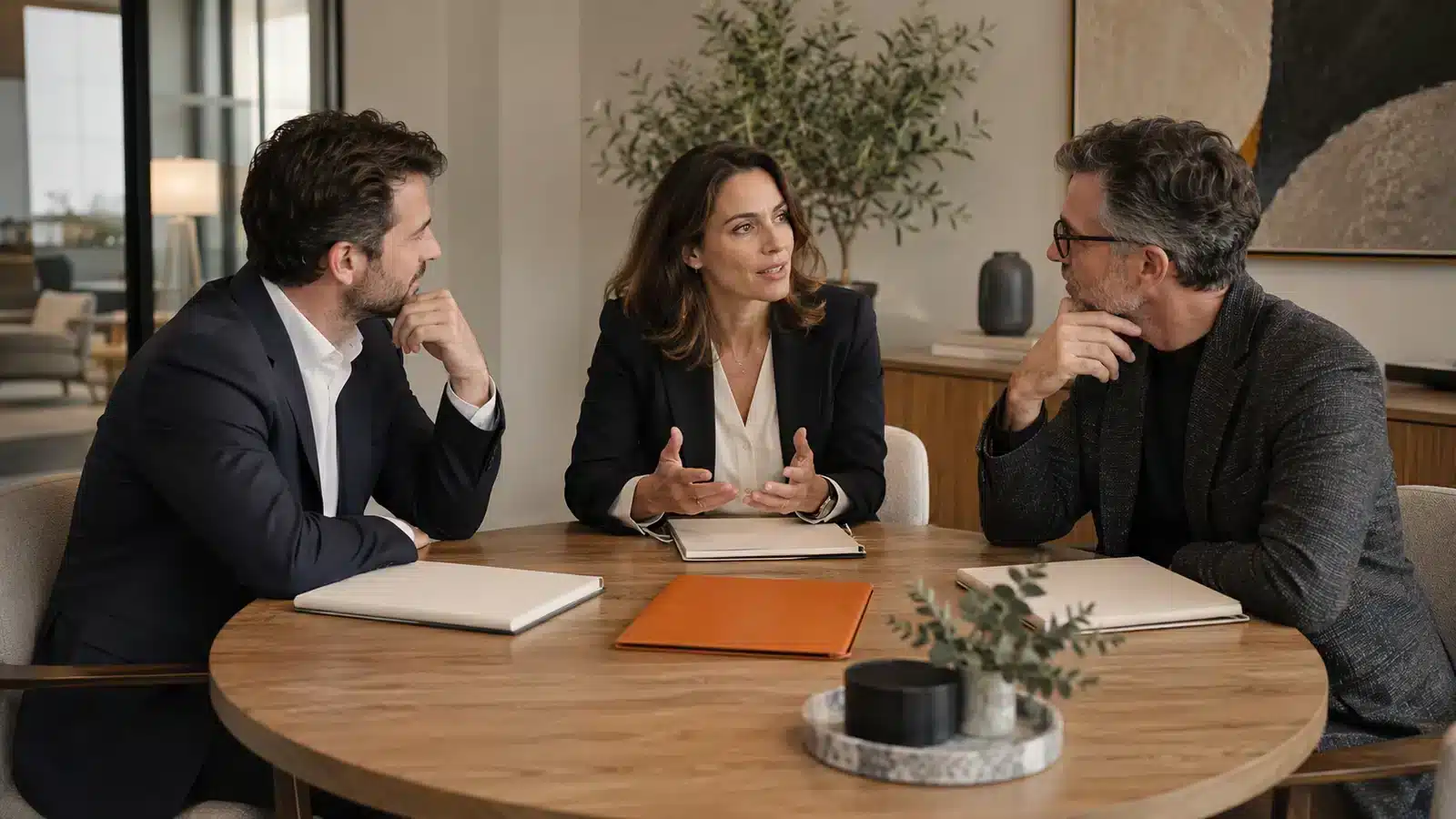 Associés réunis autour de leurs dossiers pour préparer leur convention.