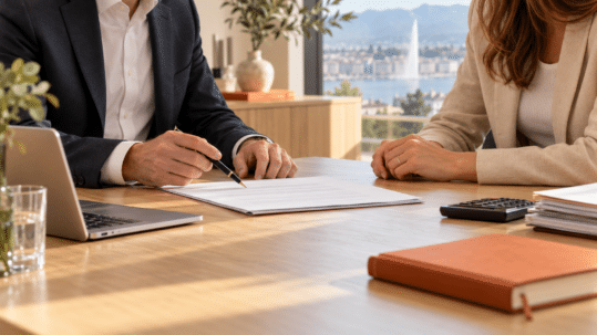 Un entrepreneur et sa fiduciaire examinent une convention de prêt en compte courant d’associé.