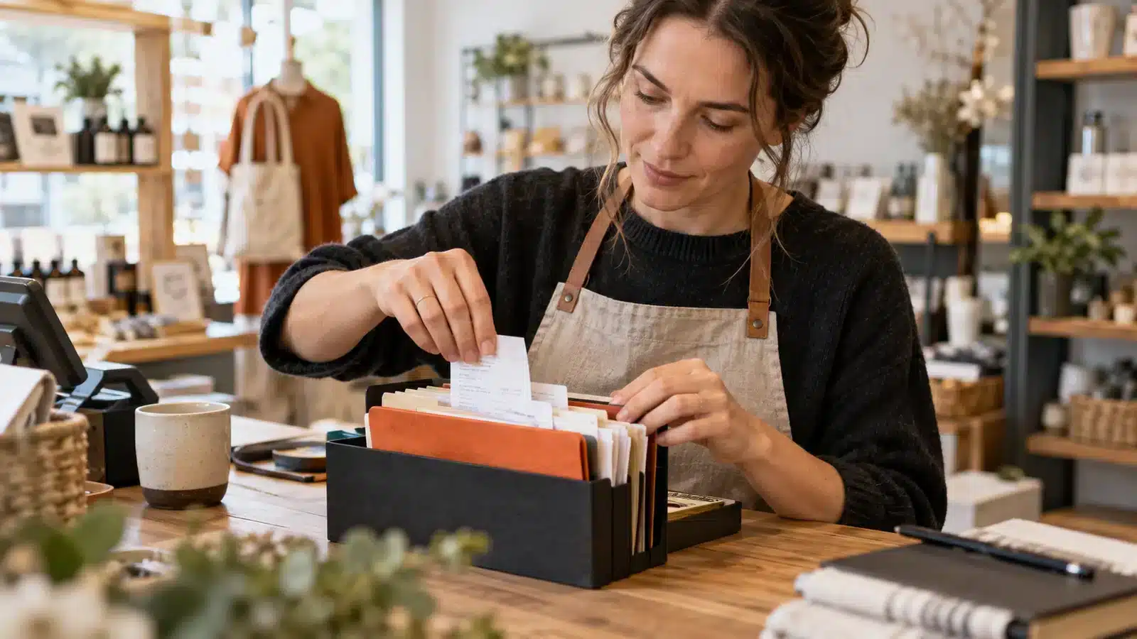 Filing accounting receipts in a small business.